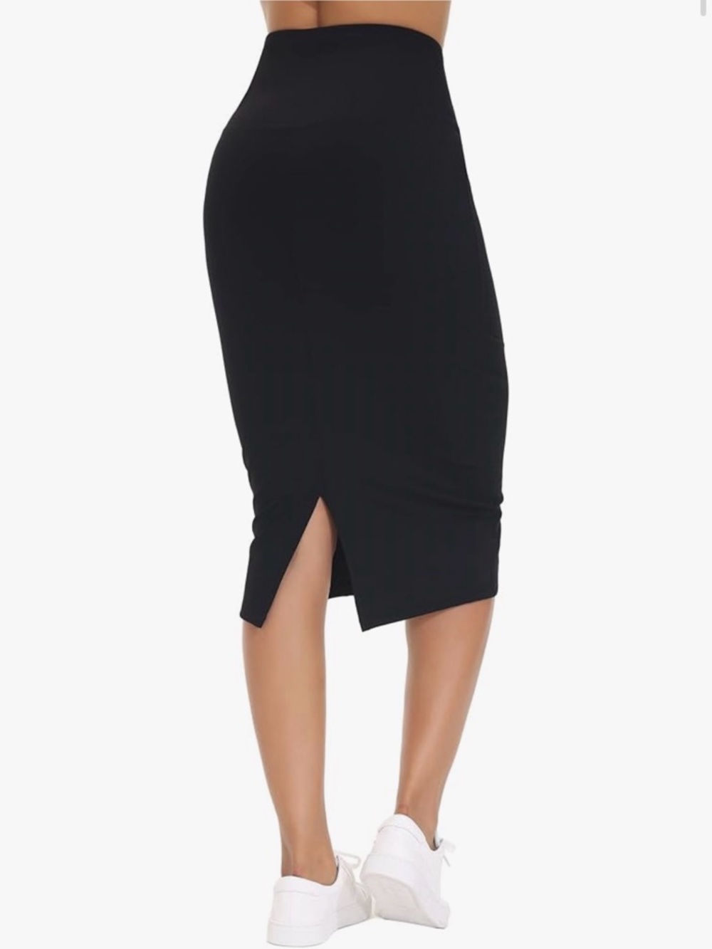 THE GYM PEOPLE Black High Waist Midi Pencil Skirt Bodycon Stretch